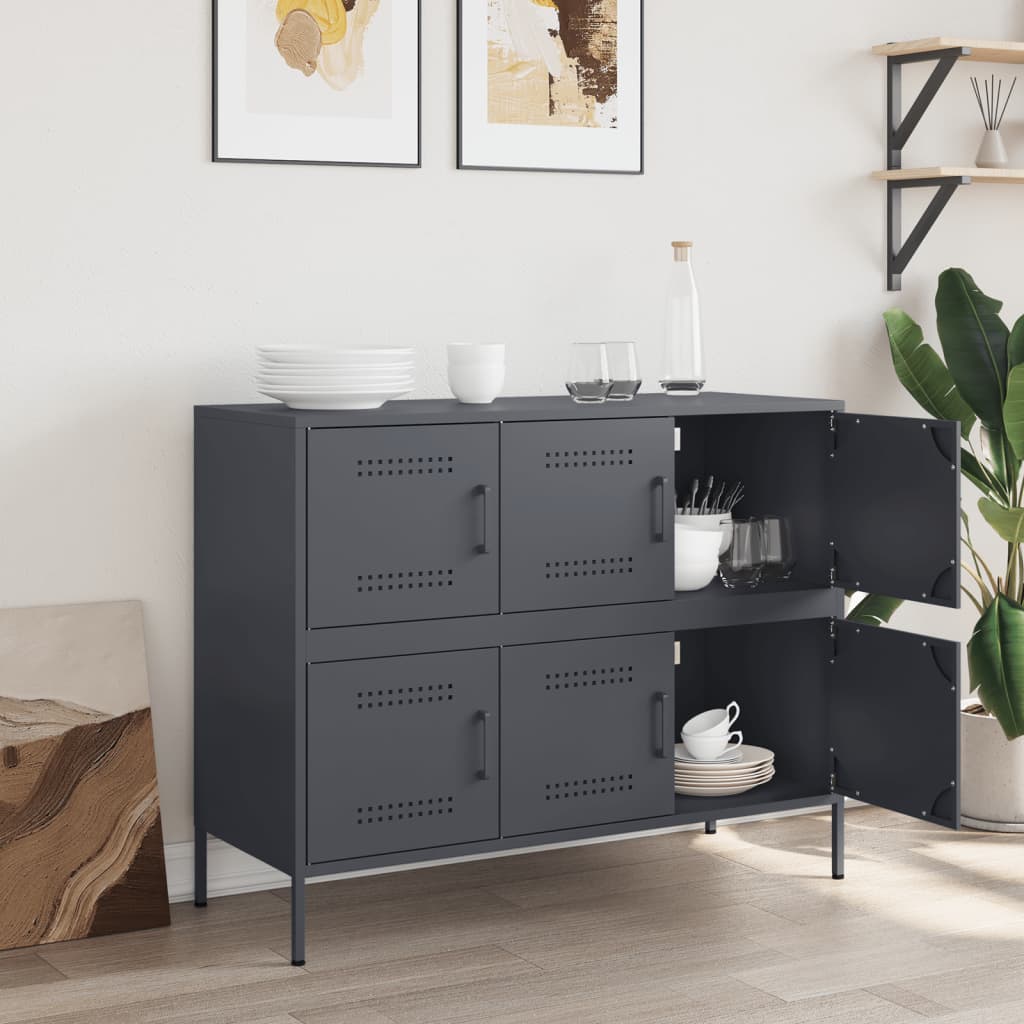 Buffet anthracite 100,5x39x79 cm acier - Buffets & bahuts