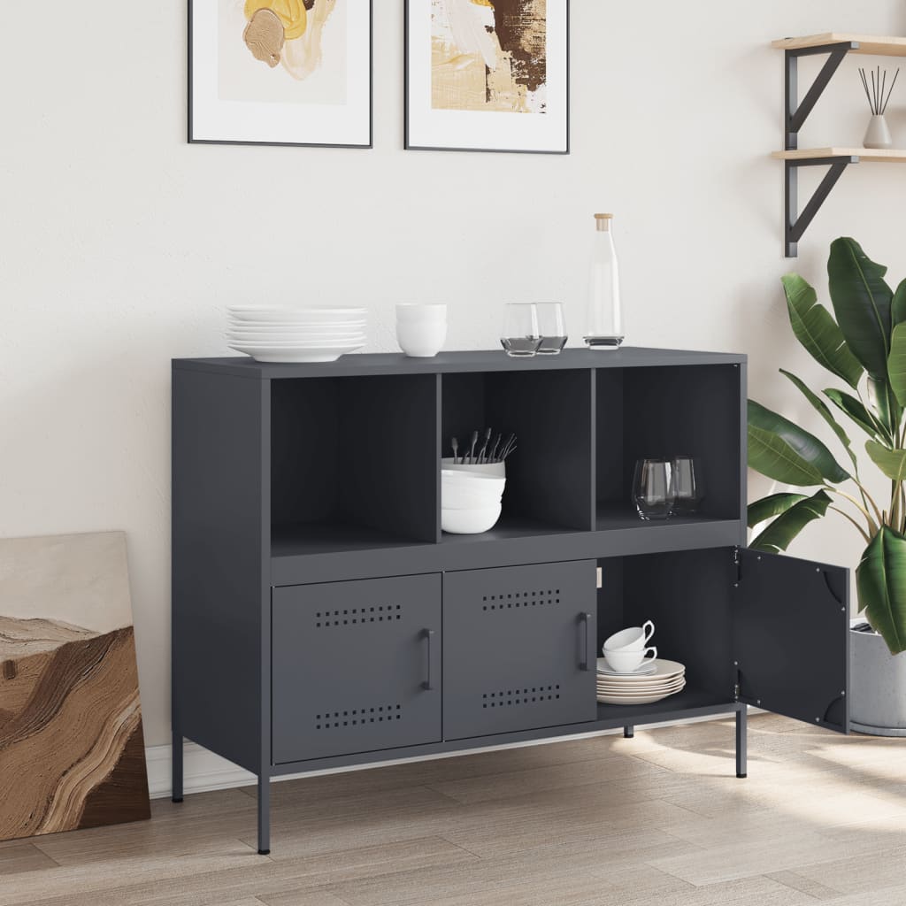 Buffet anthracite 100,5x39x79 cm acier - Buffets & bahuts