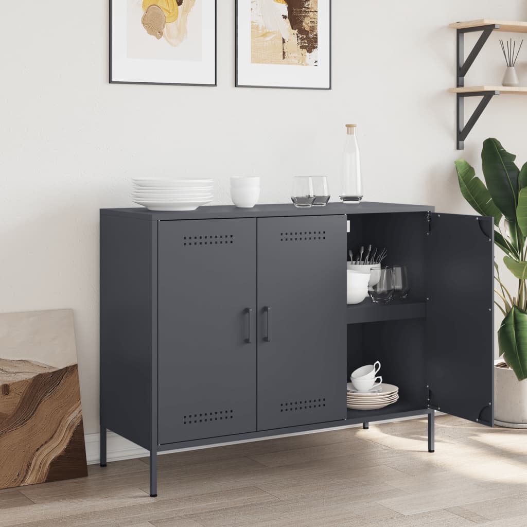 Buffet anthracite 100,5x39x79 cm acier - Buffets & bahuts