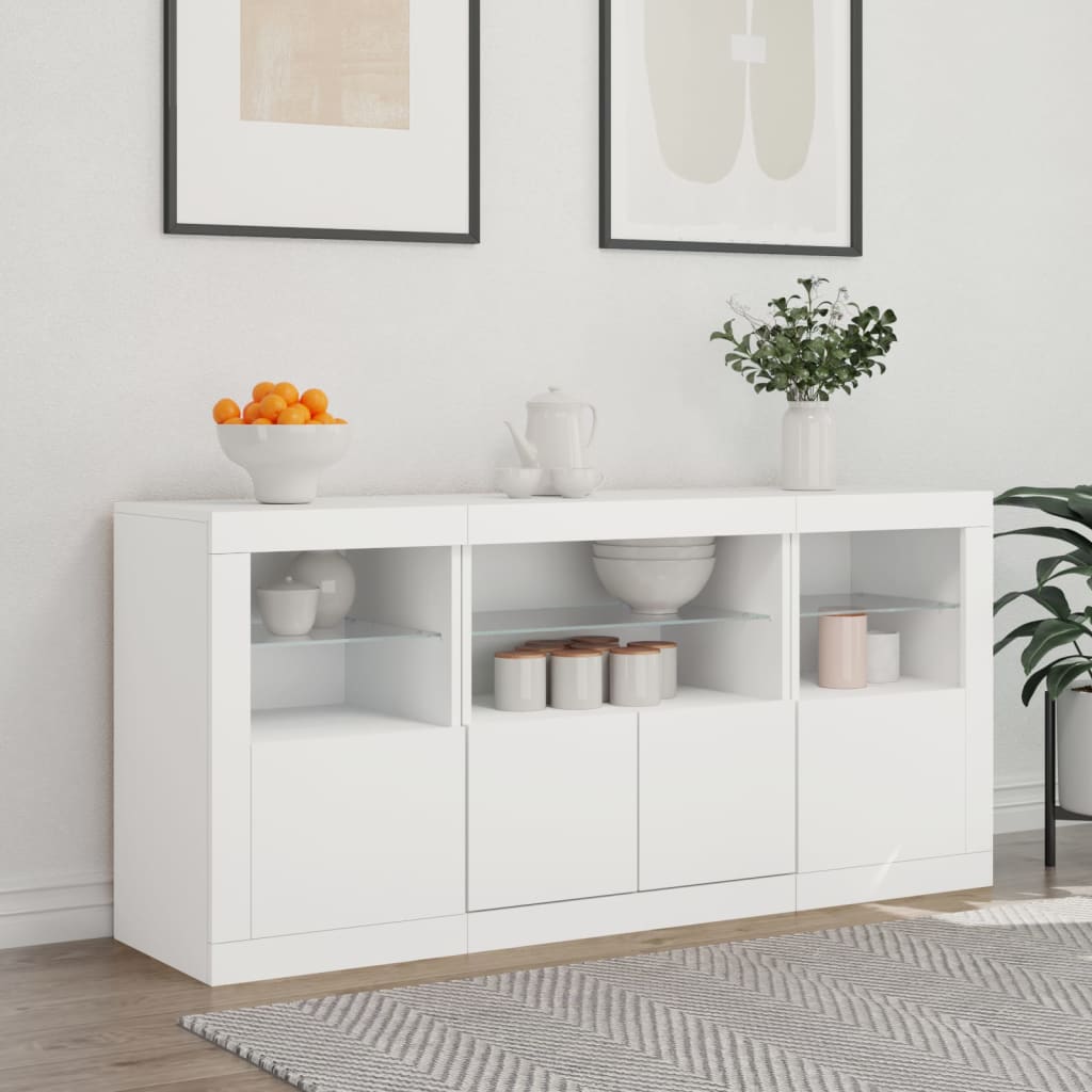 Buffet avec lumières LED blanc 142,5x37x67 cm - Buffets & bahuts
