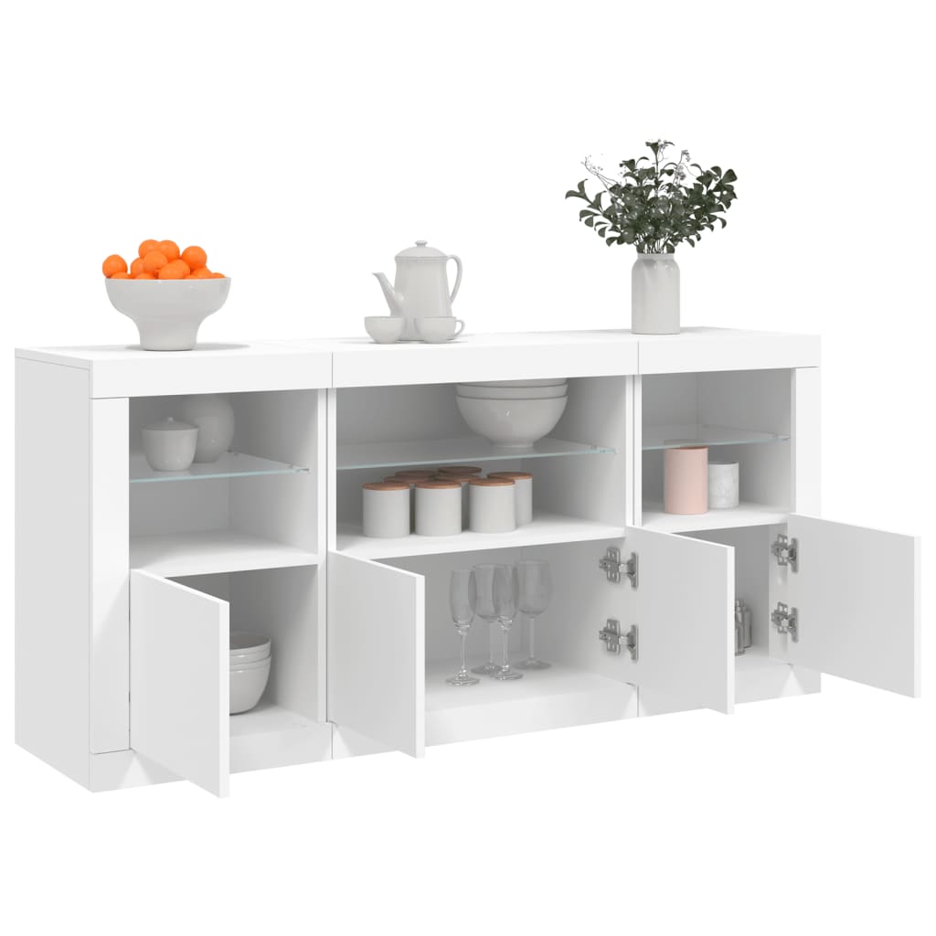 Buffet avec lumières LED blanc 142,5x37x67 cm - Buffets & bahuts