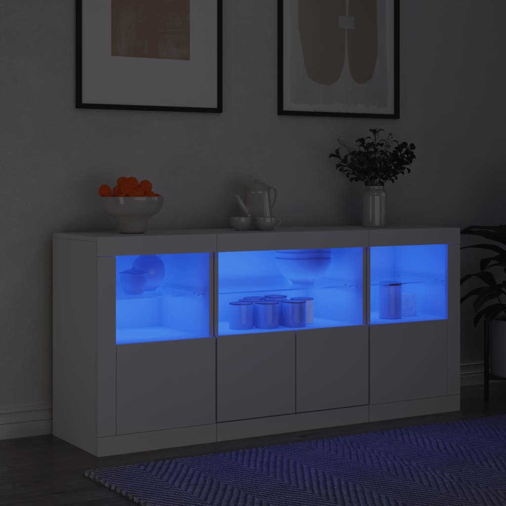 Buffet avec lumières LED blanc 142,5x37x67 cm - Buffets & bahuts