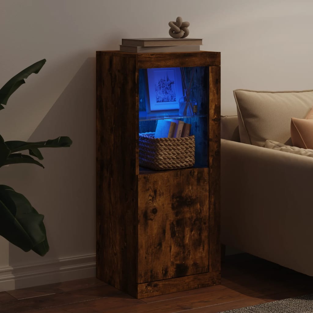 Buffet avec lumières LED chêne fumé 41x37x100 cm - Buffets & bahuts