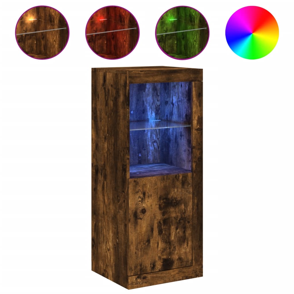 Buffet avec lumières LED chêne fumé 41x37x100 cm - Buffets & bahuts