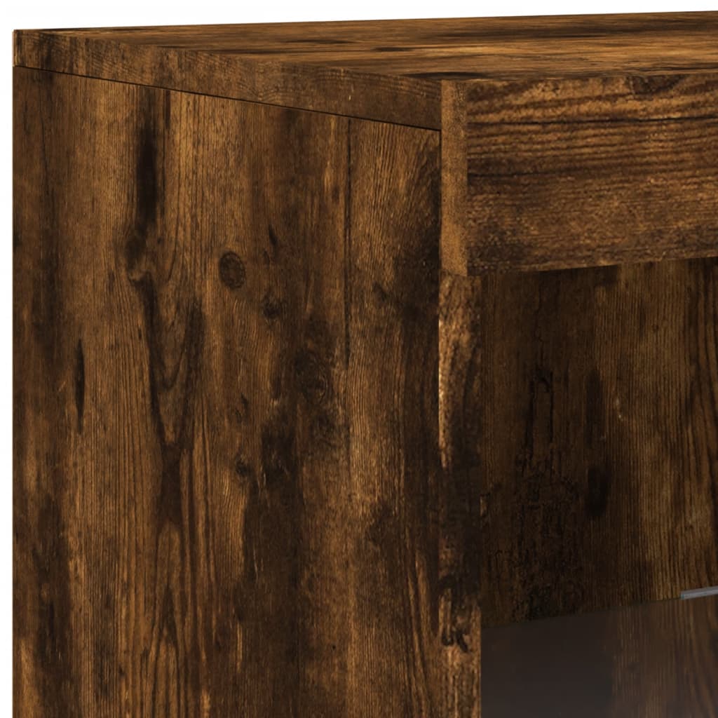 Buffet avec lumières LED chêne fumé 41x37x100 cm - Buffets & bahuts