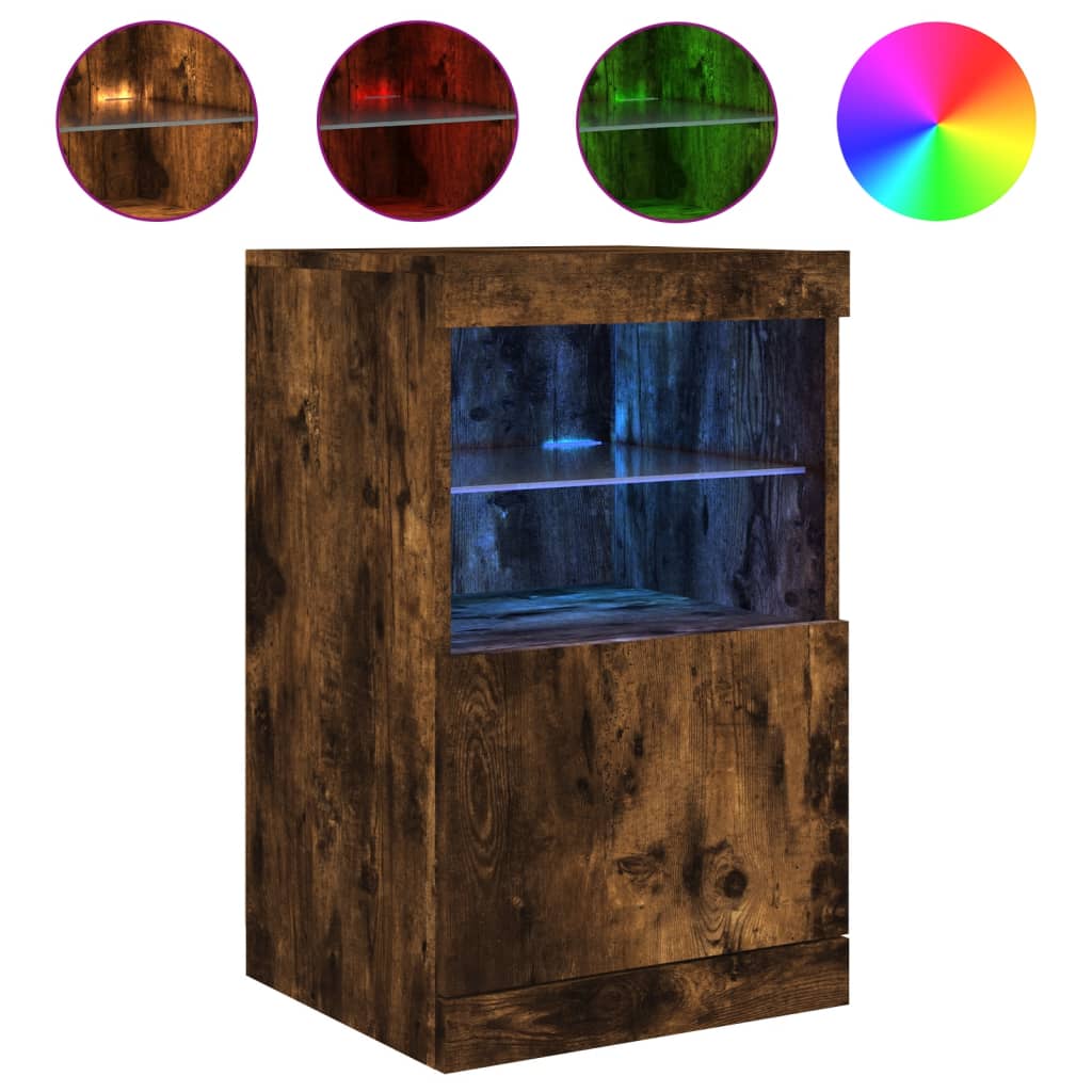 Buffet avec lumières LED chêne fumé 41x37x67 cm - Buffets & bahuts