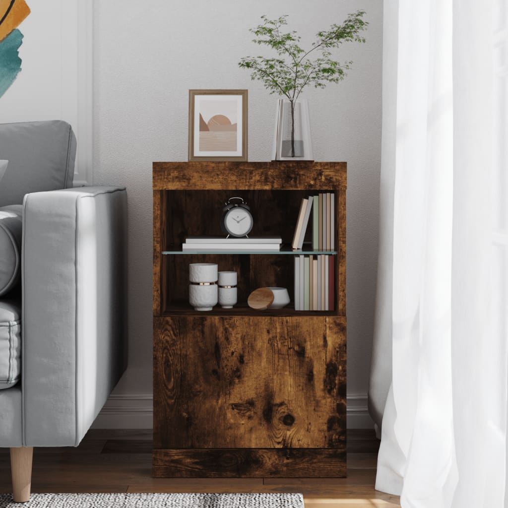 Buffet avec lumières LED chêne fumé 41x37x67 cm - Buffets & bahuts
