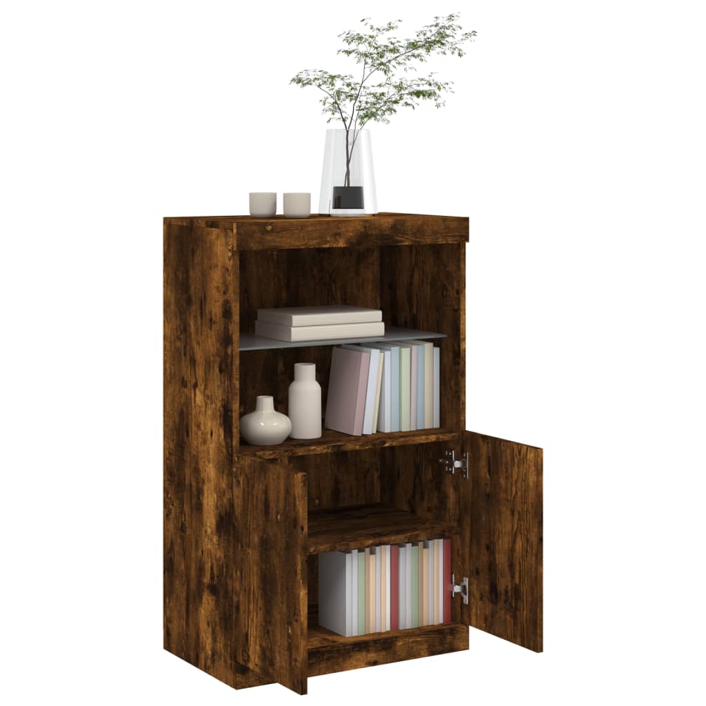 Buffet avec lumières LED chêne fumé 60,5x37x100 cm - Buffets & bahuts