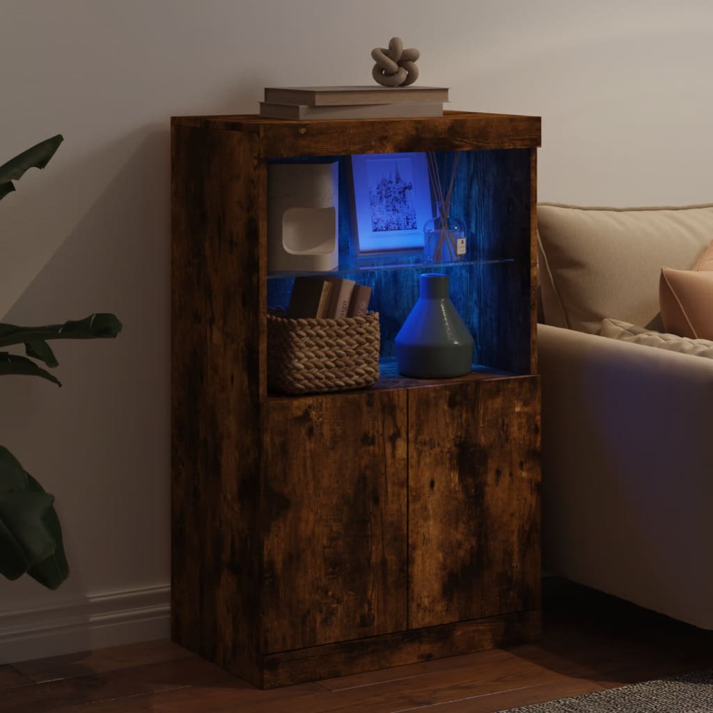 Buffet avec lumières LED chêne fumé 60,5x37x100 cm - Buffets & bahuts