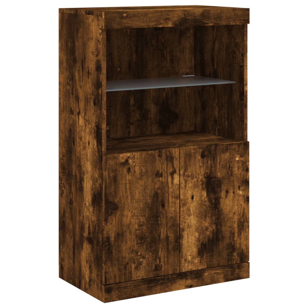 Buffet avec lumières LED chêne fumé 60,5x37x100 cm - Buffets & bahuts