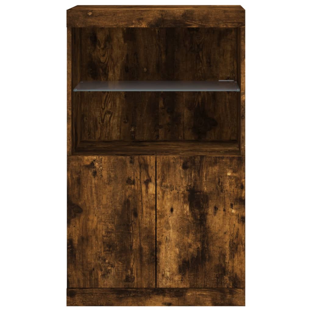 Buffet avec lumières LED chêne fumé 60,5x37x100 cm - Buffets & bahuts
