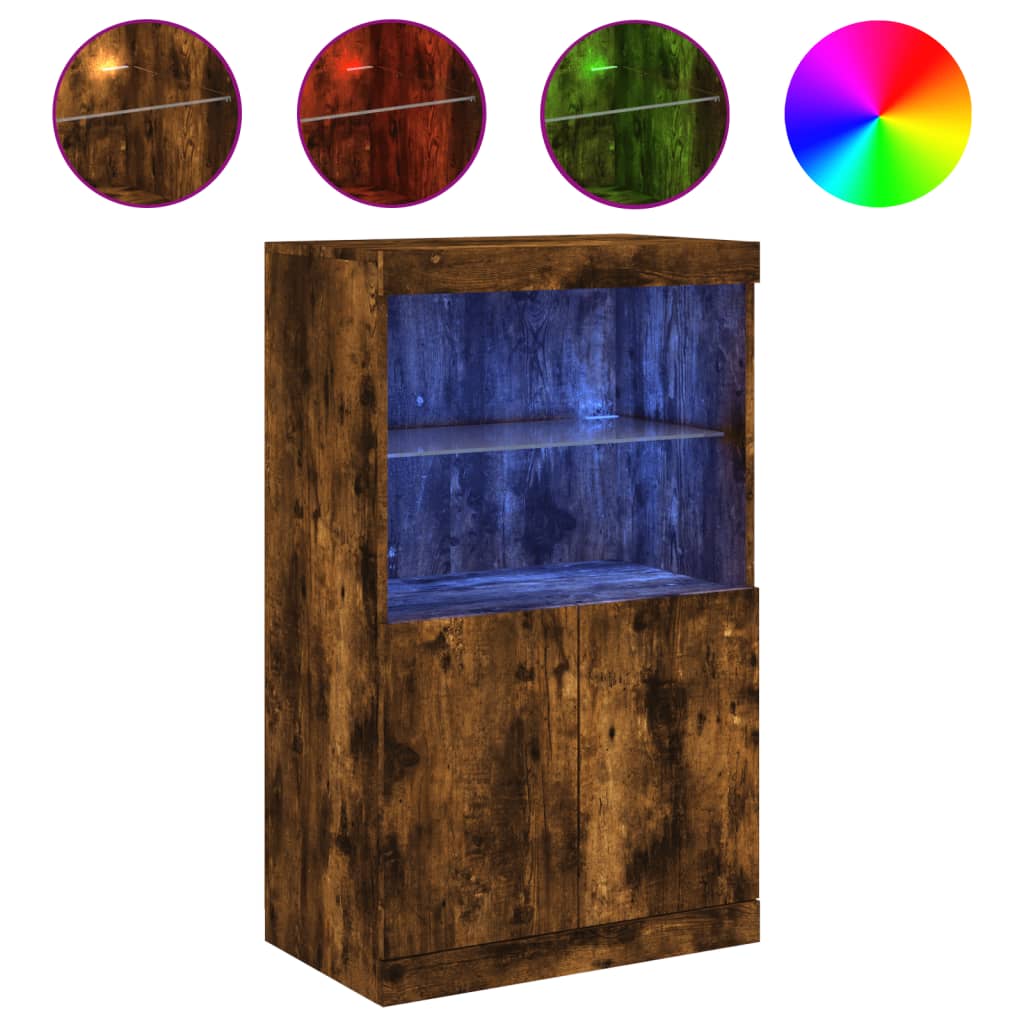 Buffet avec lumières LED chêne fumé 60,5x37x100 cm - Buffets & bahuts