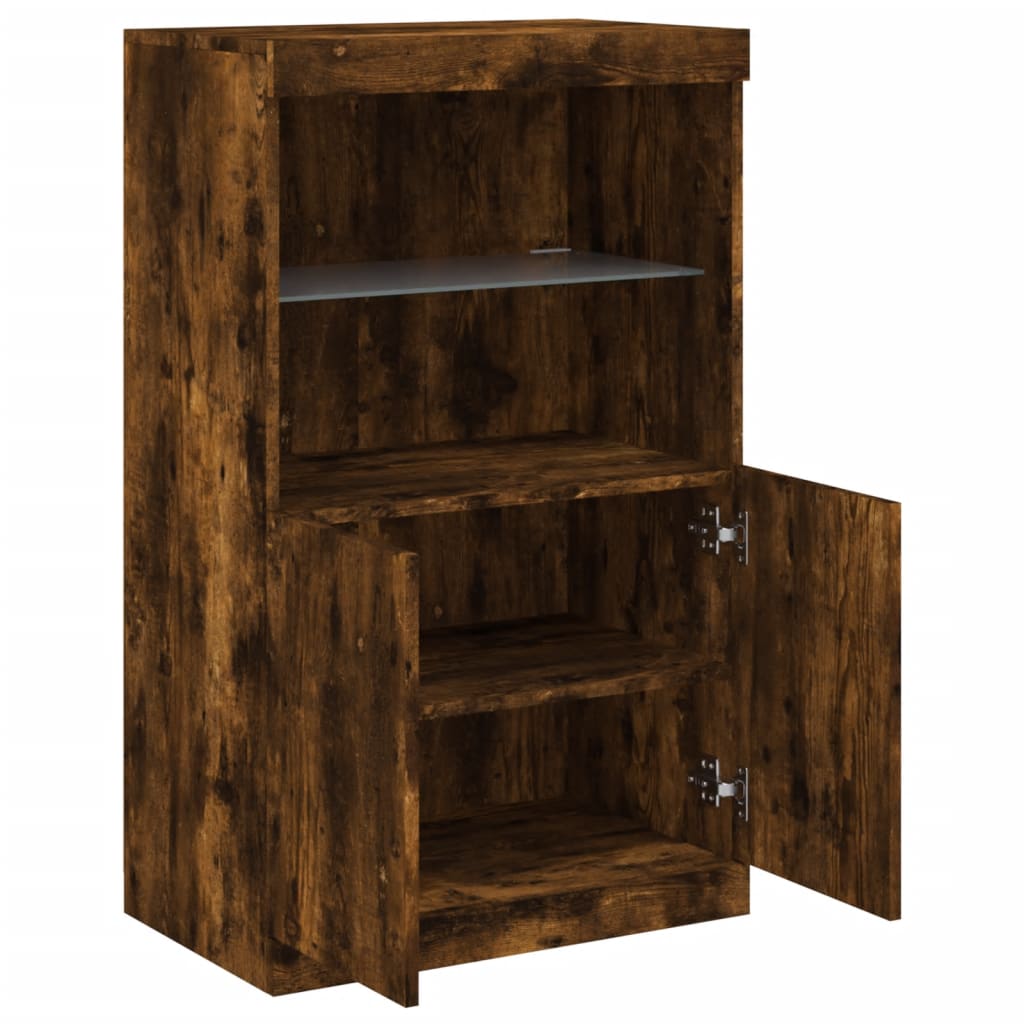 Buffet avec lumières LED chêne fumé 60,5x37x100 cm - Buffets & bahuts