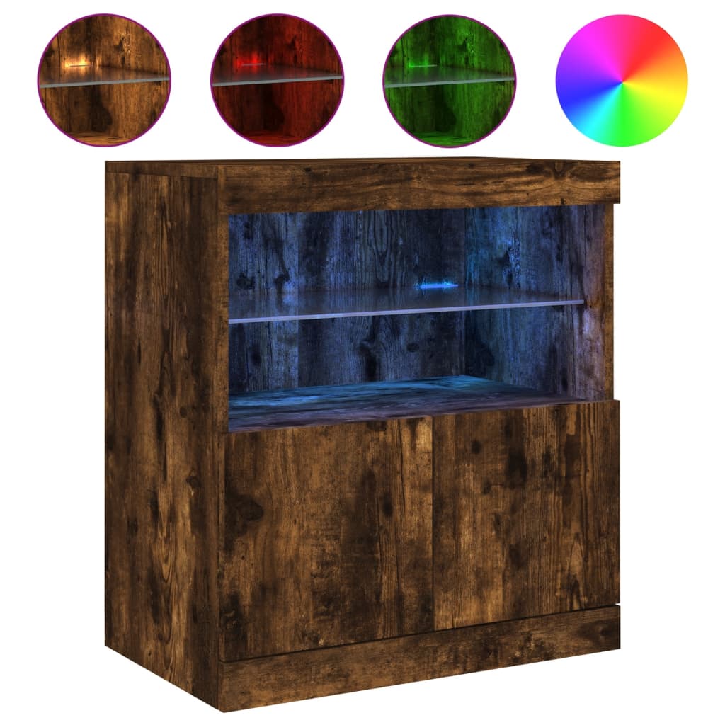 Buffet avec lumières LED chêne fumé 60x37x67 cm - Buffets & bahuts