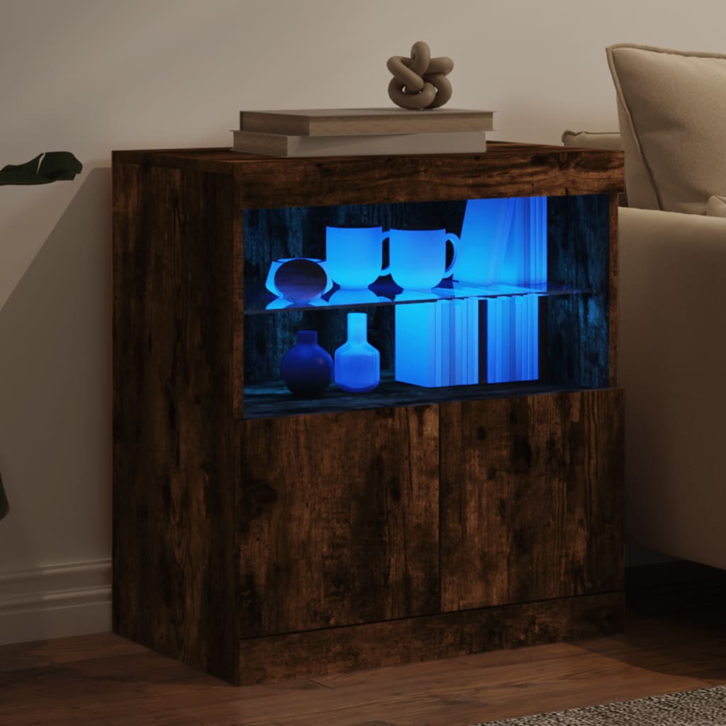 Buffet avec lumières LED chêne fumé 60x37x67 cm - Buffets & bahuts