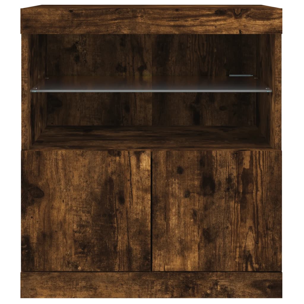 Buffet avec lumières LED chêne fumé 60x37x67 cm - Buffets & bahuts