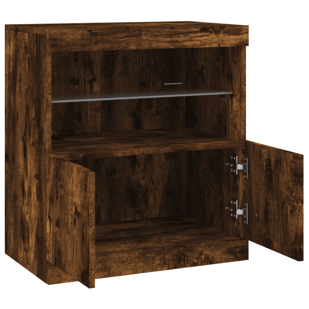 Buffet avec lumières LED chêne fumé 60x37x67 cm - Buffets & bahuts