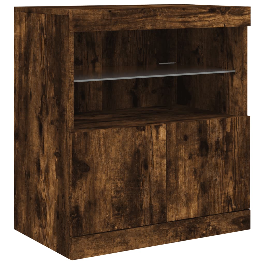 Buffet avec lumières LED chêne fumé 60x37x67 cm - Buffets & bahuts