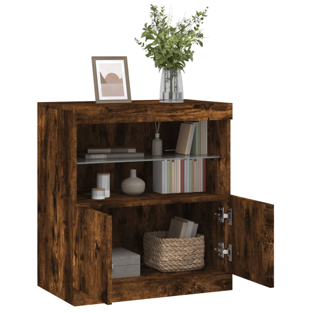 Buffet avec lumières LED chêne fumé 60x37x67 cm - Buffets & bahuts