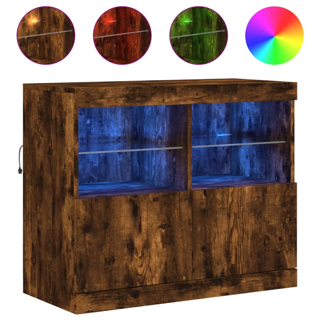 Buffet avec lumières LED chêne fumé 81x37x67 cm - Buffets & bahuts