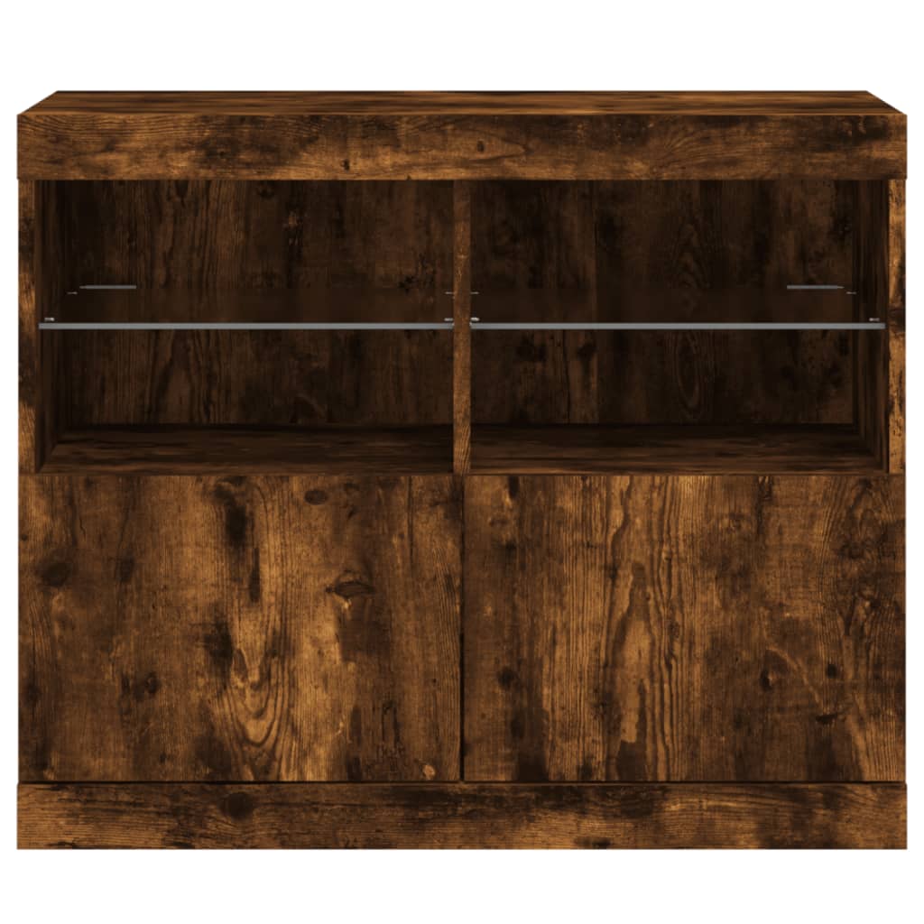 Buffet avec lumières LED chêne fumé 81x37x67 cm - Buffets & bahuts