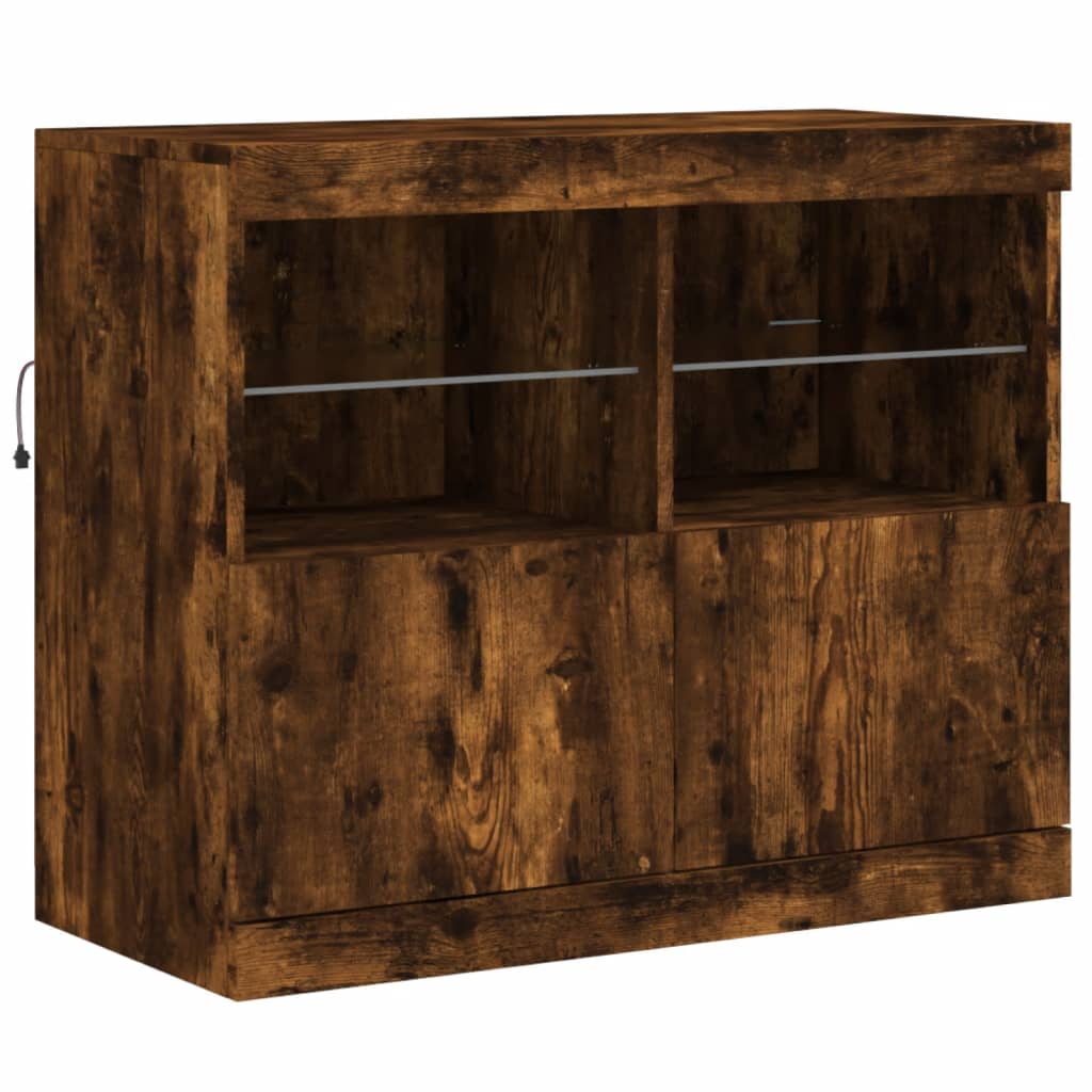 Buffet avec lumières LED chêne fumé 81x37x67 cm - Buffets & bahuts