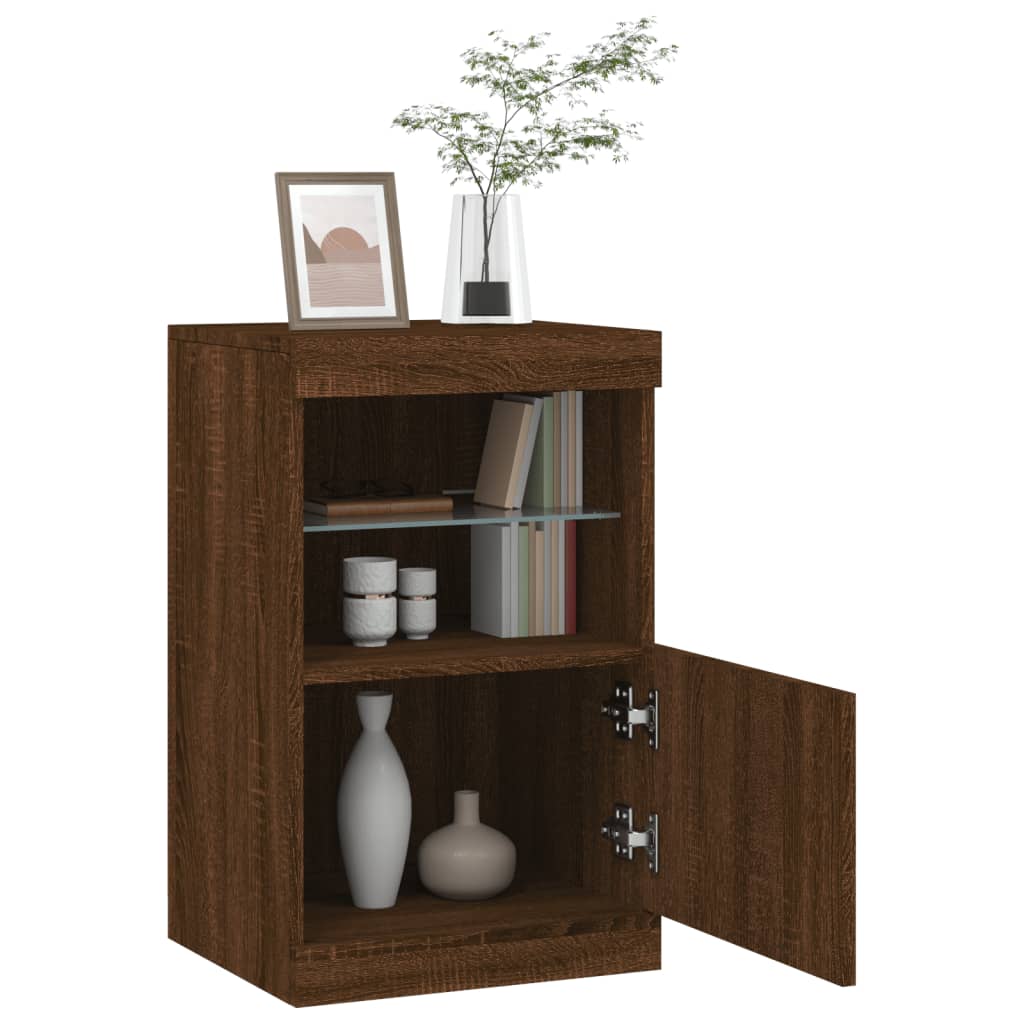 Buffet avec lumières LED chêne marron 41x37x67 cm - Buffets & bahuts