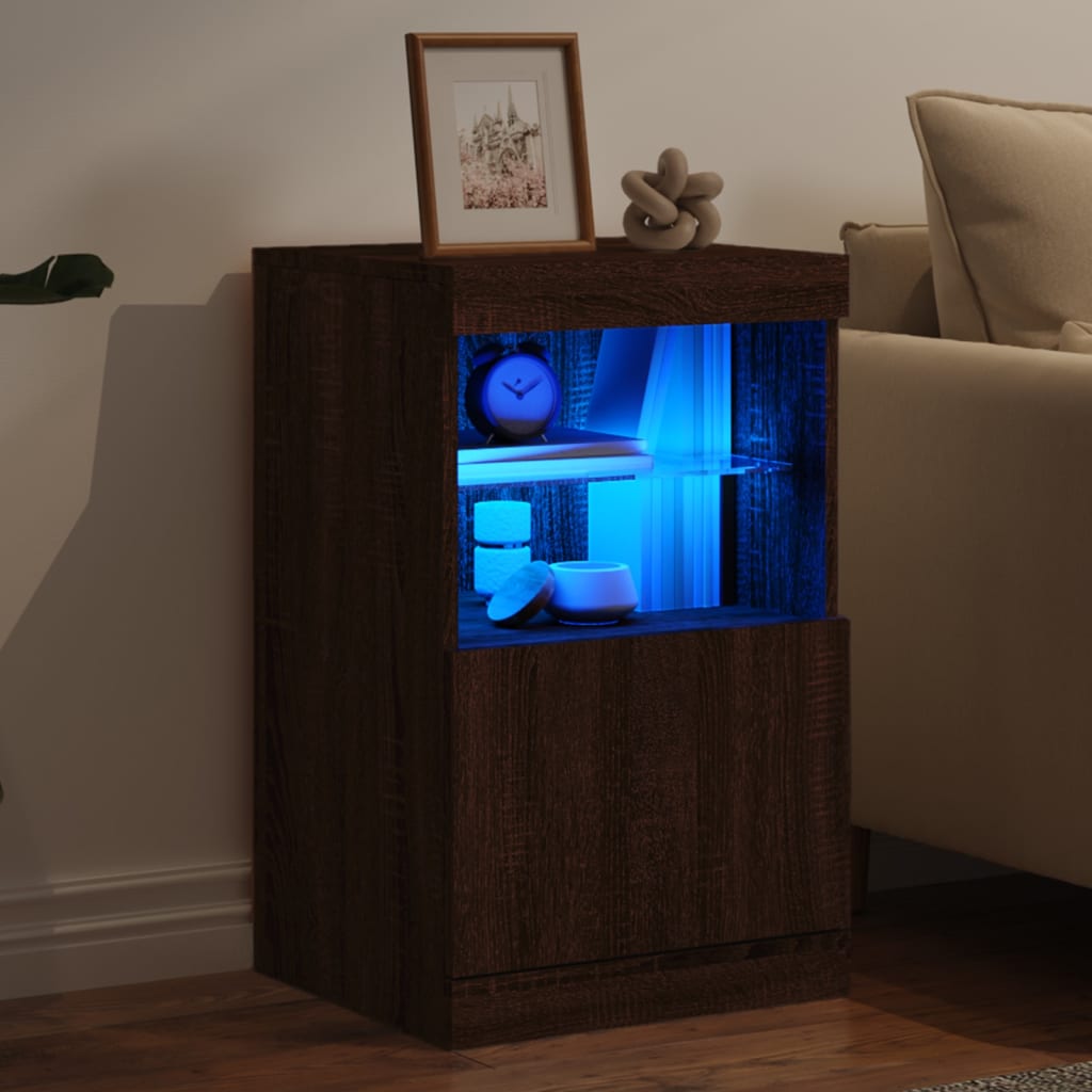 Buffet avec lumières LED chêne marron 41x37x67 cm - Buffets & bahuts