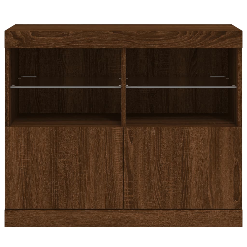 Buffet avec lumières LED chêne marron 81x37x67 cm - Buffets & bahuts