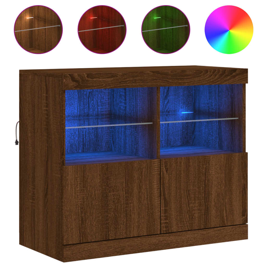 Buffet avec lumières LED chêne marron 81x37x67 cm - Buffets & bahuts