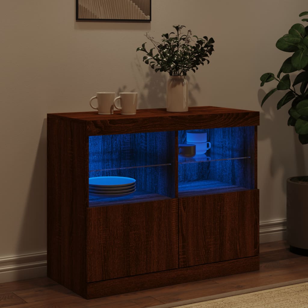 Buffet avec lumières LED chêne marron 81x37x67 cm - Buffets & bahuts