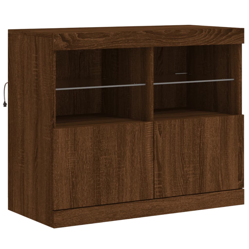 Buffet avec lumières LED chêne marron 81x37x67 cm - Buffets & bahuts