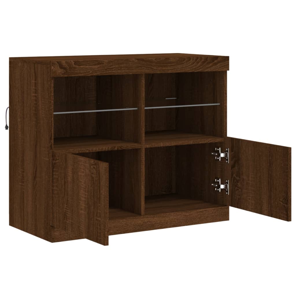Buffet avec lumières LED chêne marron 81x37x67 cm - Buffets & bahuts