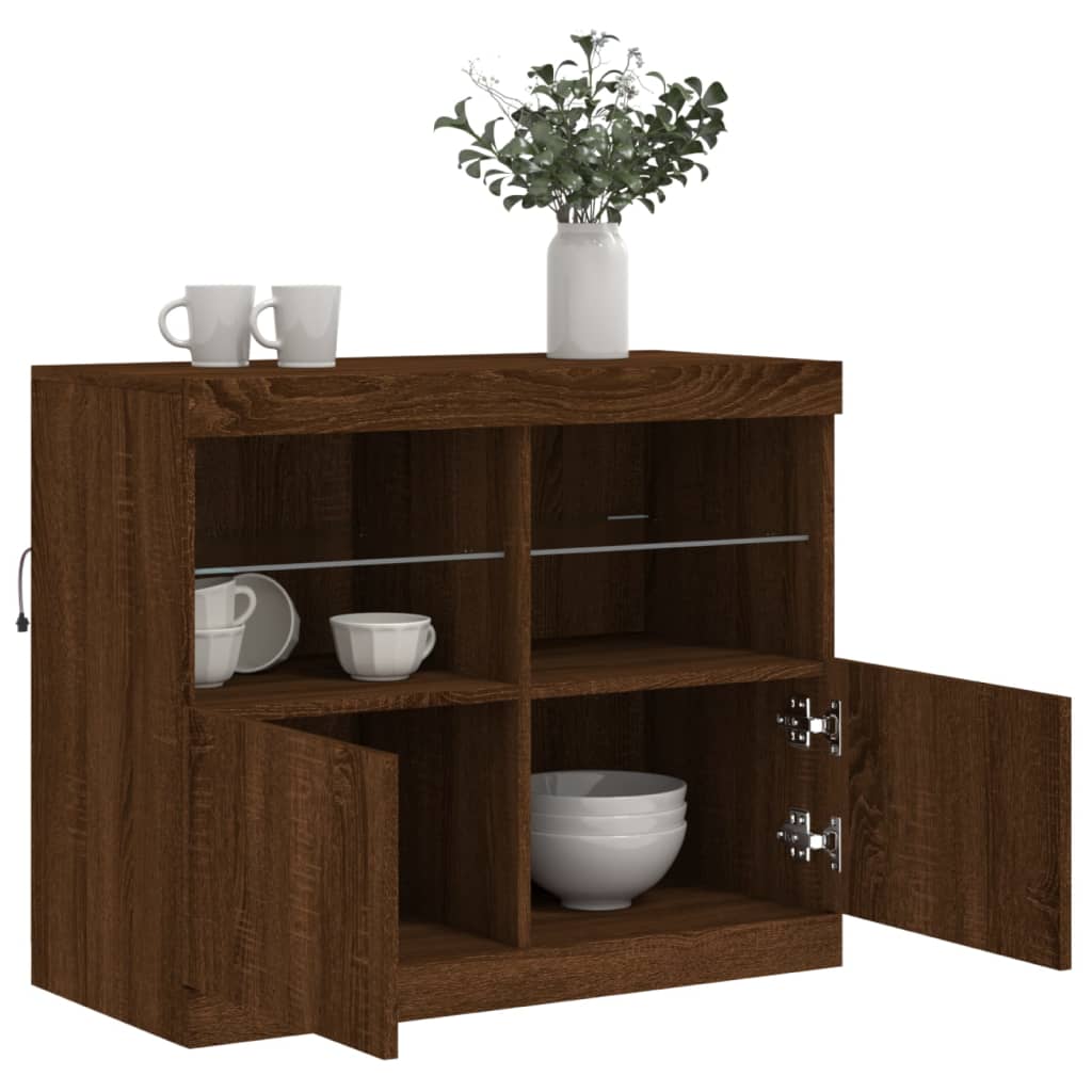 Buffet avec lumières LED chêne marron 81x37x67 cm - Buffets & bahuts