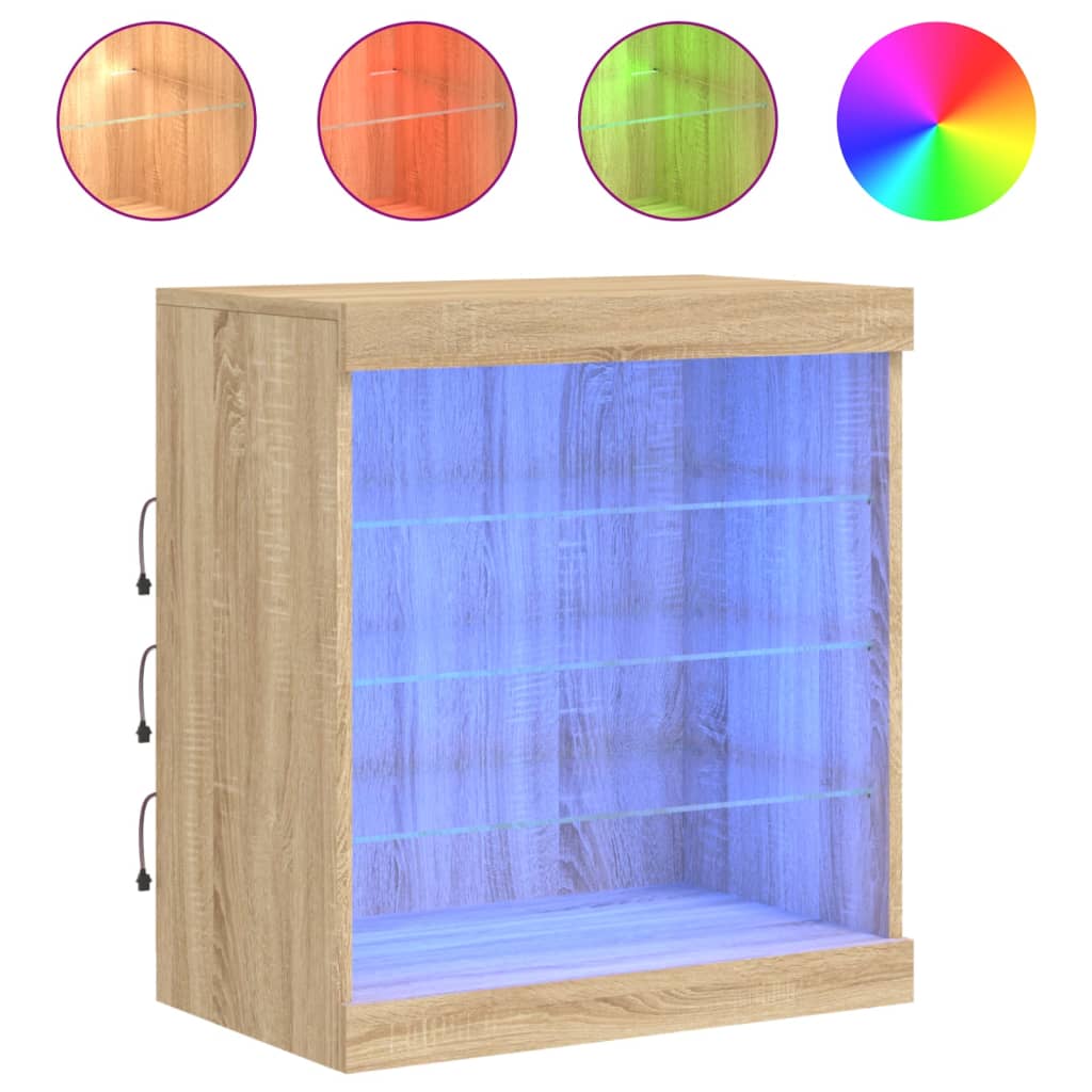 Buffet avec lumières LED chêne sonoma 60,5x37x67 cm - Buffets & bahuts