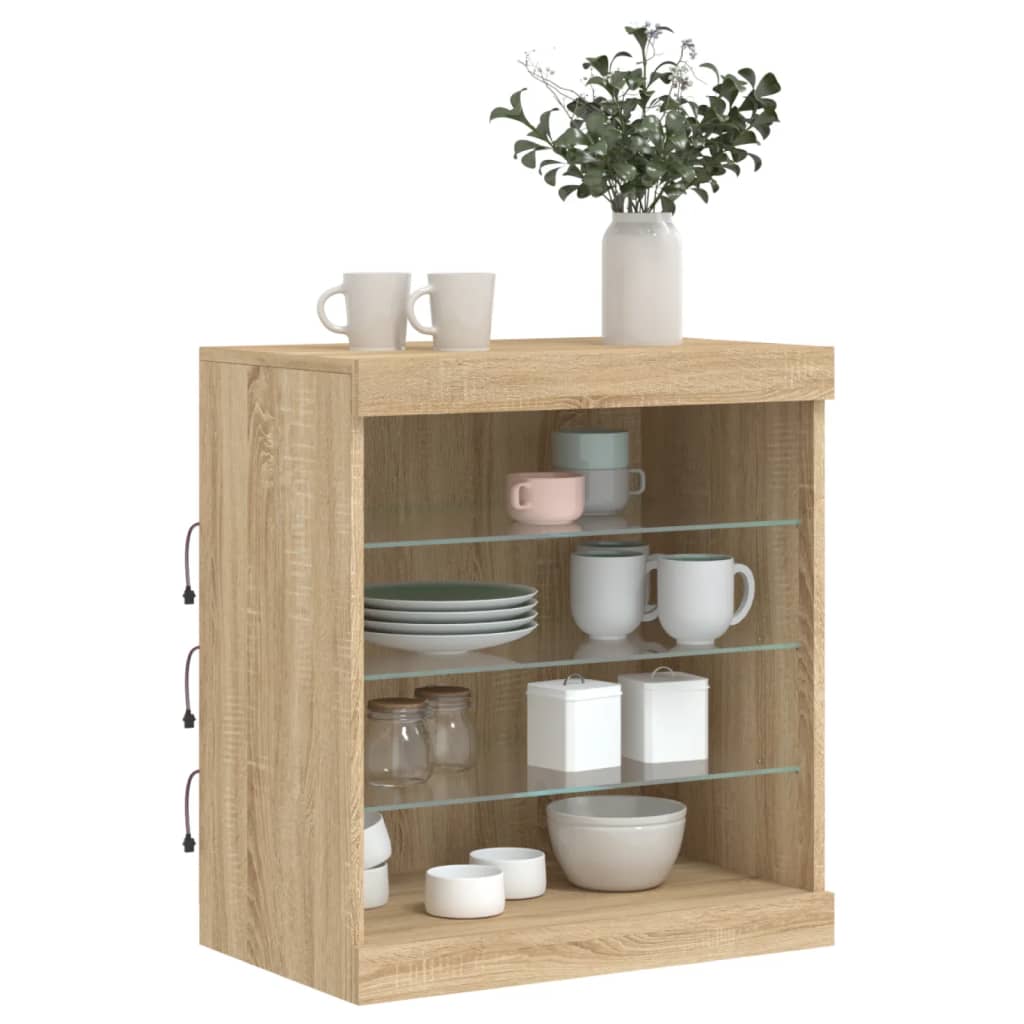 Buffet avec lumières LED chêne sonoma 60,5x37x67 cm - Buffets & bahuts