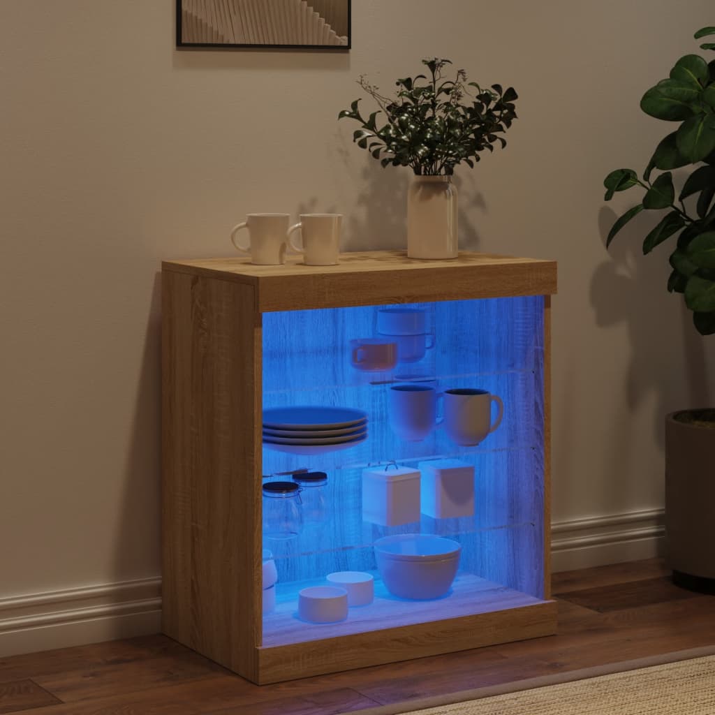 Buffet avec lumières LED chêne sonoma 60,5x37x67 cm - Buffets & bahuts