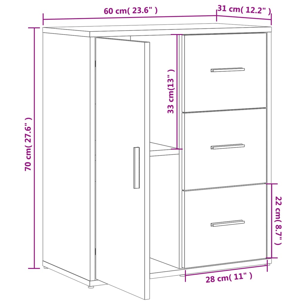 Buffet chêne fumé 60x31x70 cm bois d’ingénierie - Buffets & bahuts