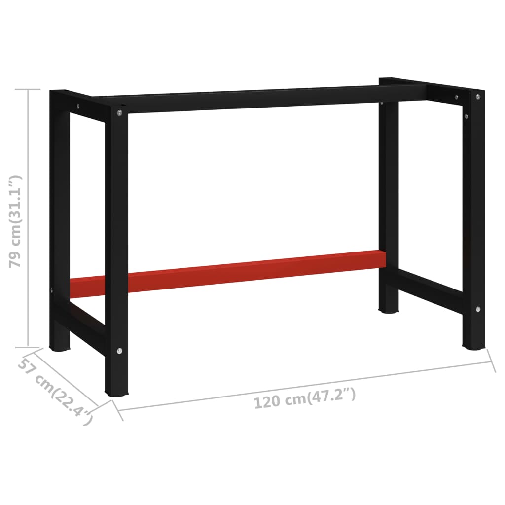Cadre de banc de travail Métal 120x57x79 cm Noir et rouge - Pieds de table
