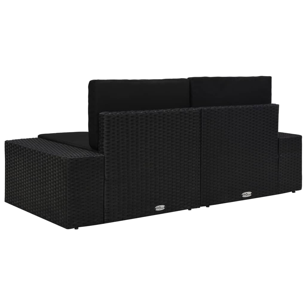 Canapé sectionnel 2 places Résine tressée Noir - Éléments pour canapés modulables de jardin