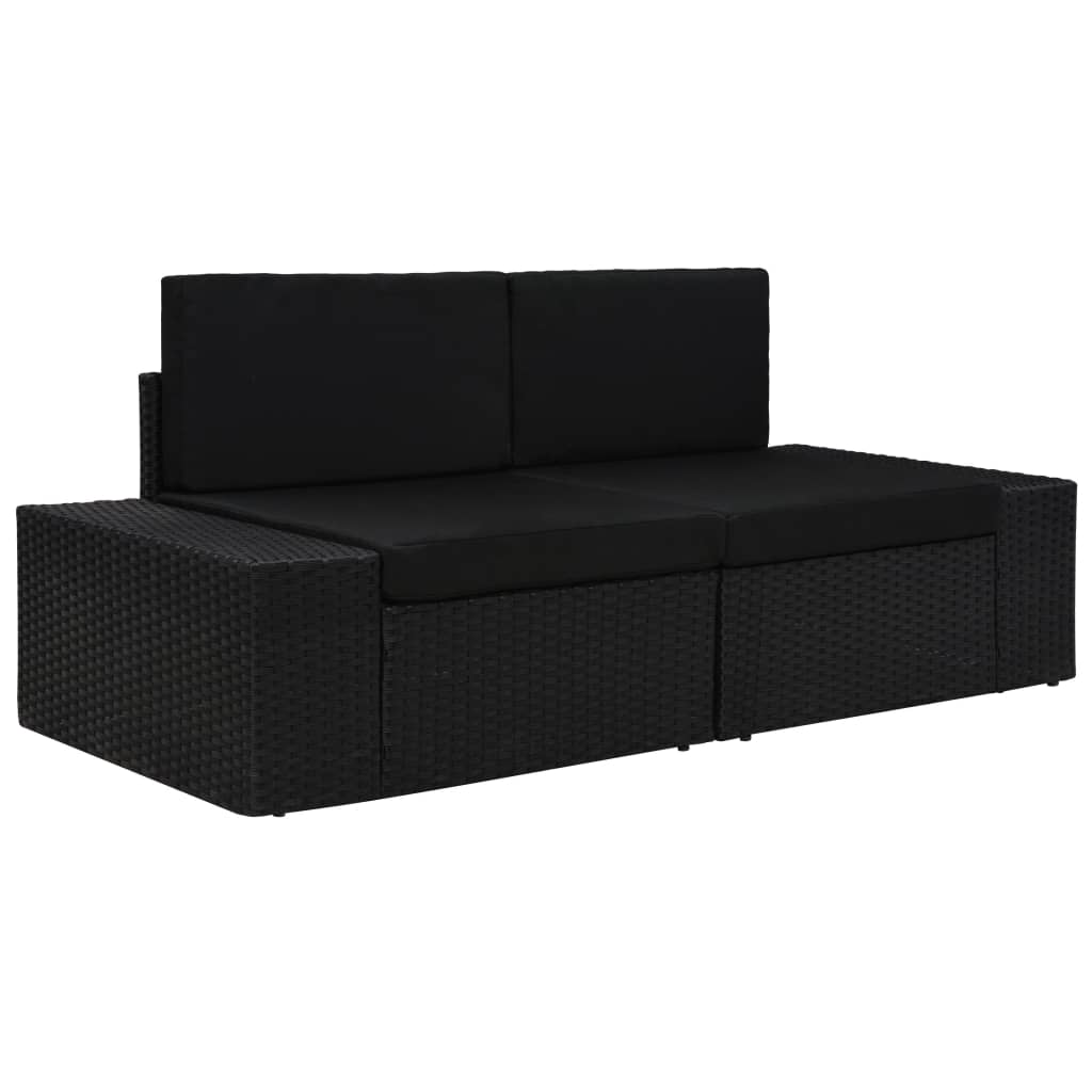 Canapé sectionnel 2 places Résine tressée Noir - Éléments pour canapés modulables de jardin