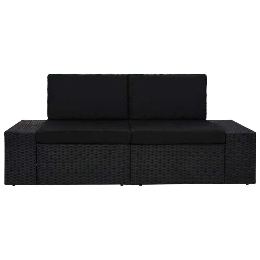 Canapé sectionnel 2 places Résine tressée Noir - Éléments pour canapés modulables de jardin