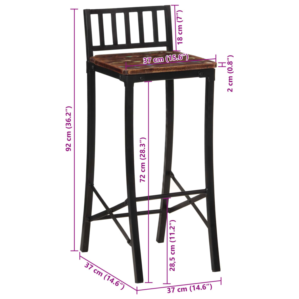 Chaises de bar lot de 2 bois de récupération massif - Tabourets de bar