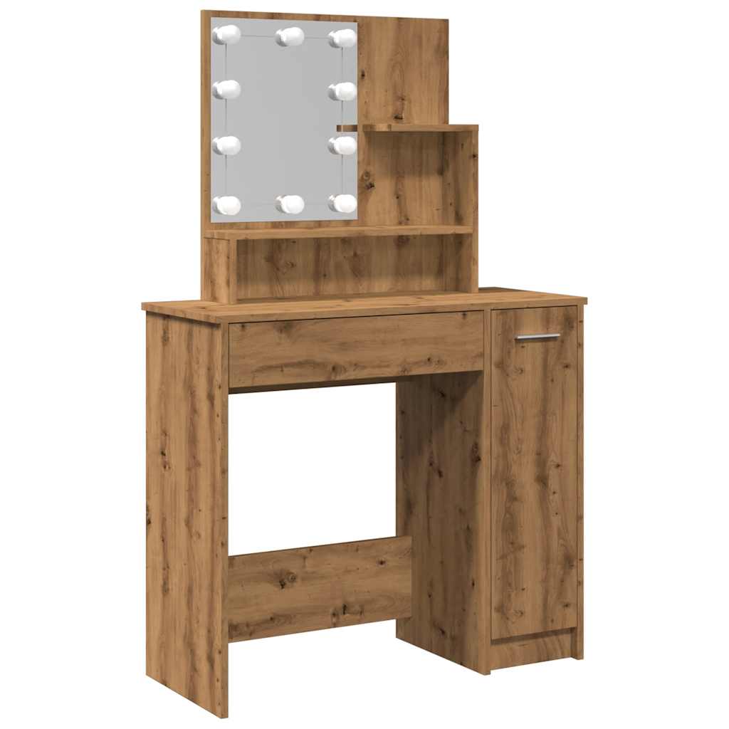 Coiffeuse avec LED chêne artisanal 86,5x35x136 cm - Tables