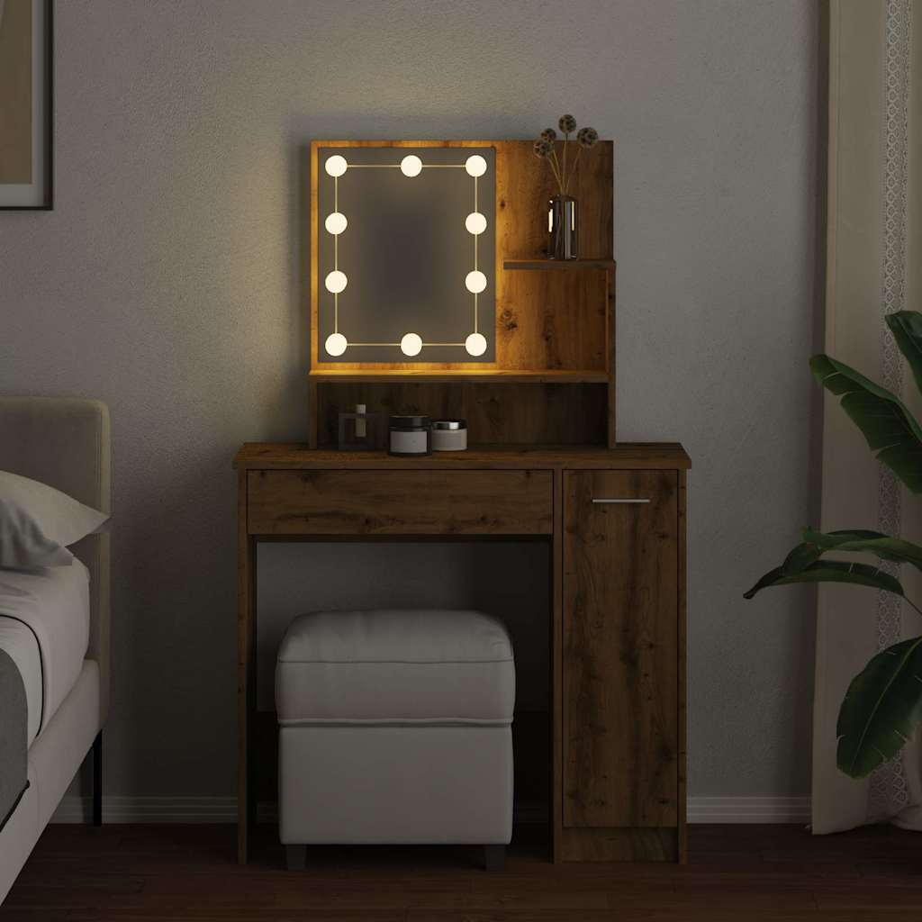 Coiffeuse avec LED chêne artisanal 86,5x35x136 cm - Tables