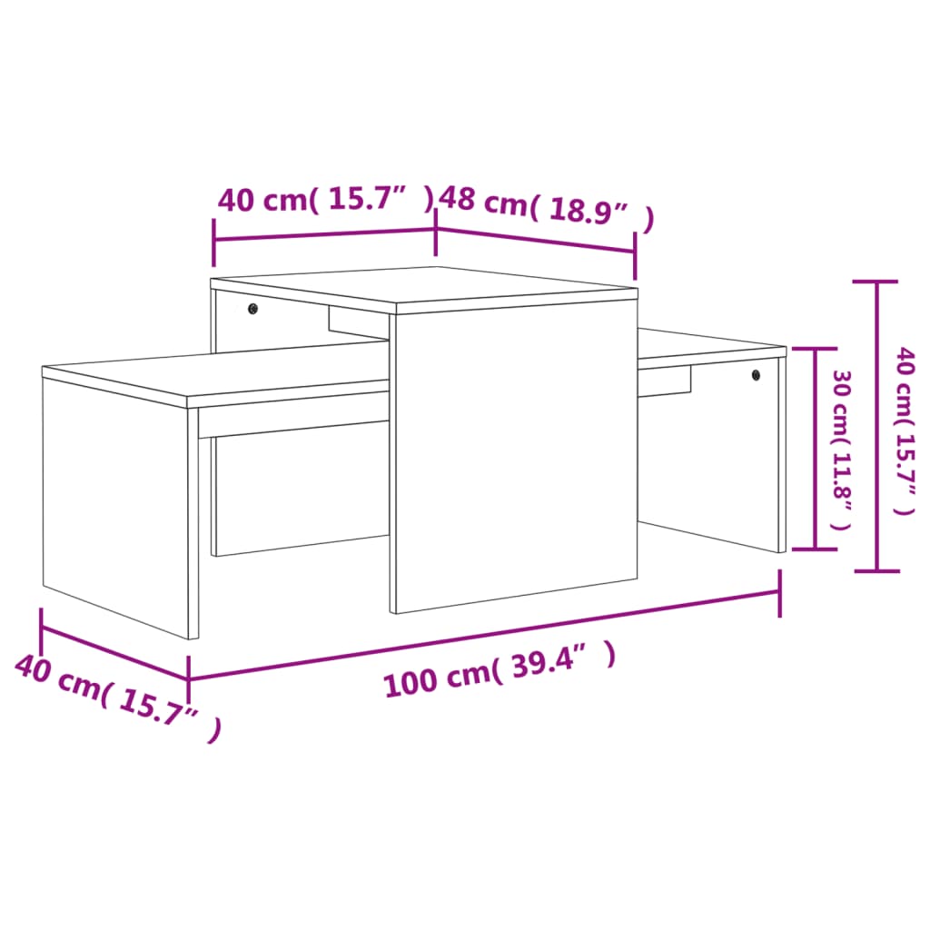 Ensemble de table basse Gris béton 100x48x40 cm Bois ingénierie - Tables basses
