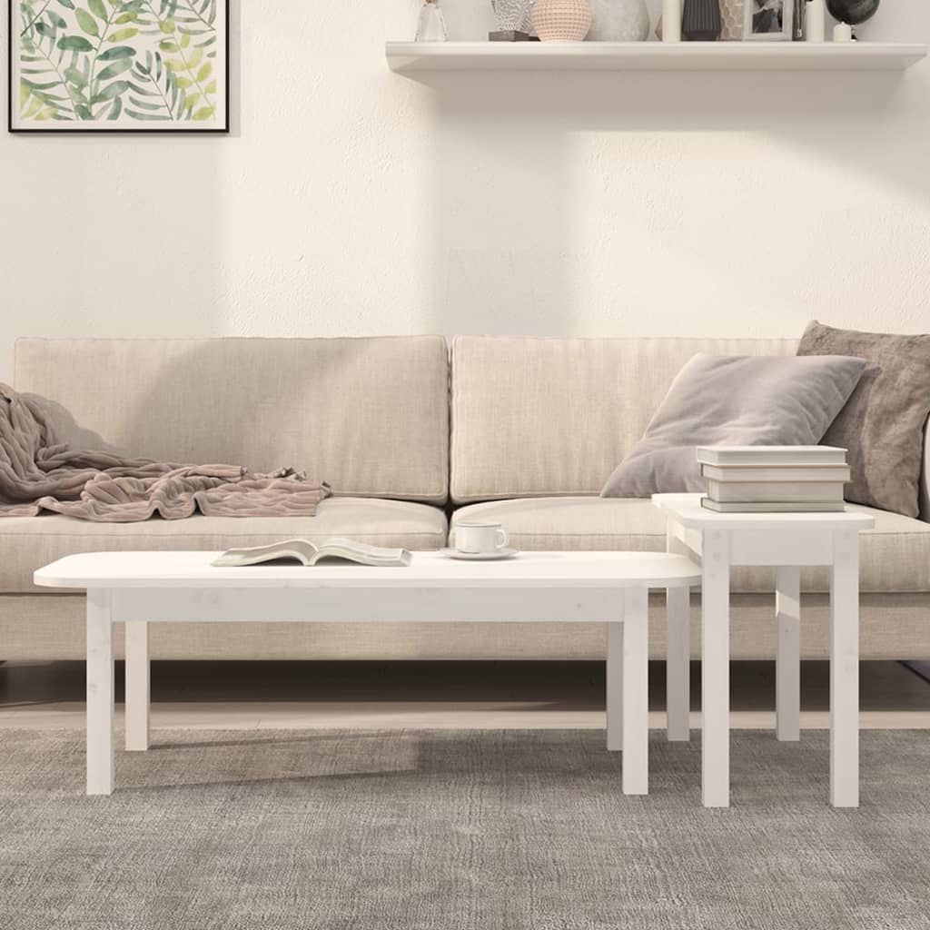 Ensemble de tables basses 2 pcs Blanc Bois massif de pin - Tables basses