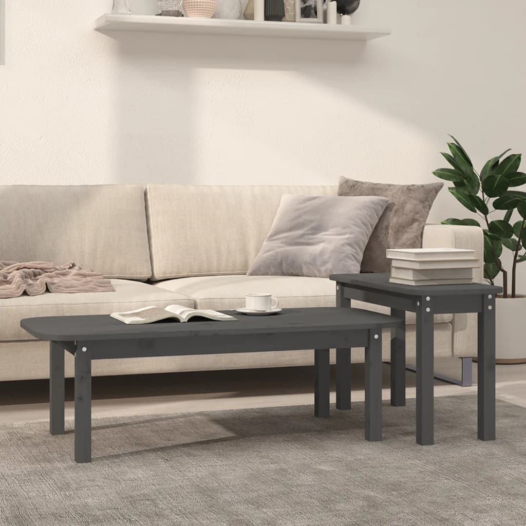 Ensemble de tables basses 2 pcs Gris Bois massif de pin - Tables basses