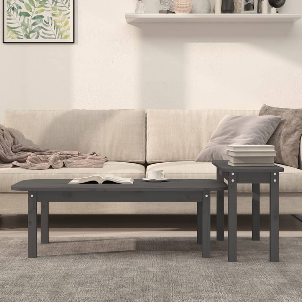 Ensemble de tables basses 2 pcs Gris Bois massif de pin - Tables basses