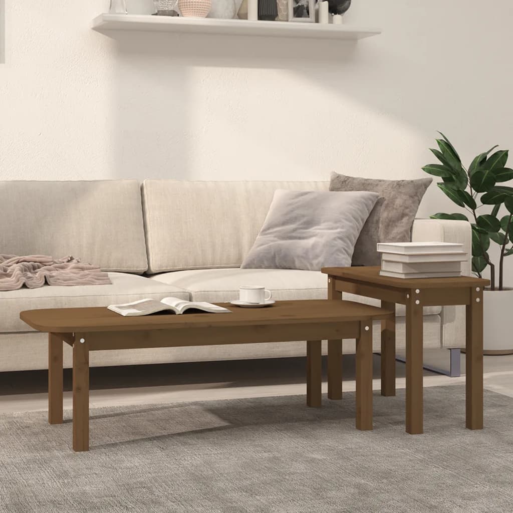 Ensemble de tables basses 2 pcs Marron miel Bois massif de pin - Tables basses